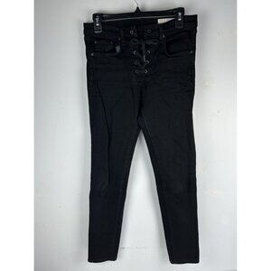 Rag & Bone Lace Up Jeans Womens 28 Black Denim Cotton High Rise Skinny 28x27.5